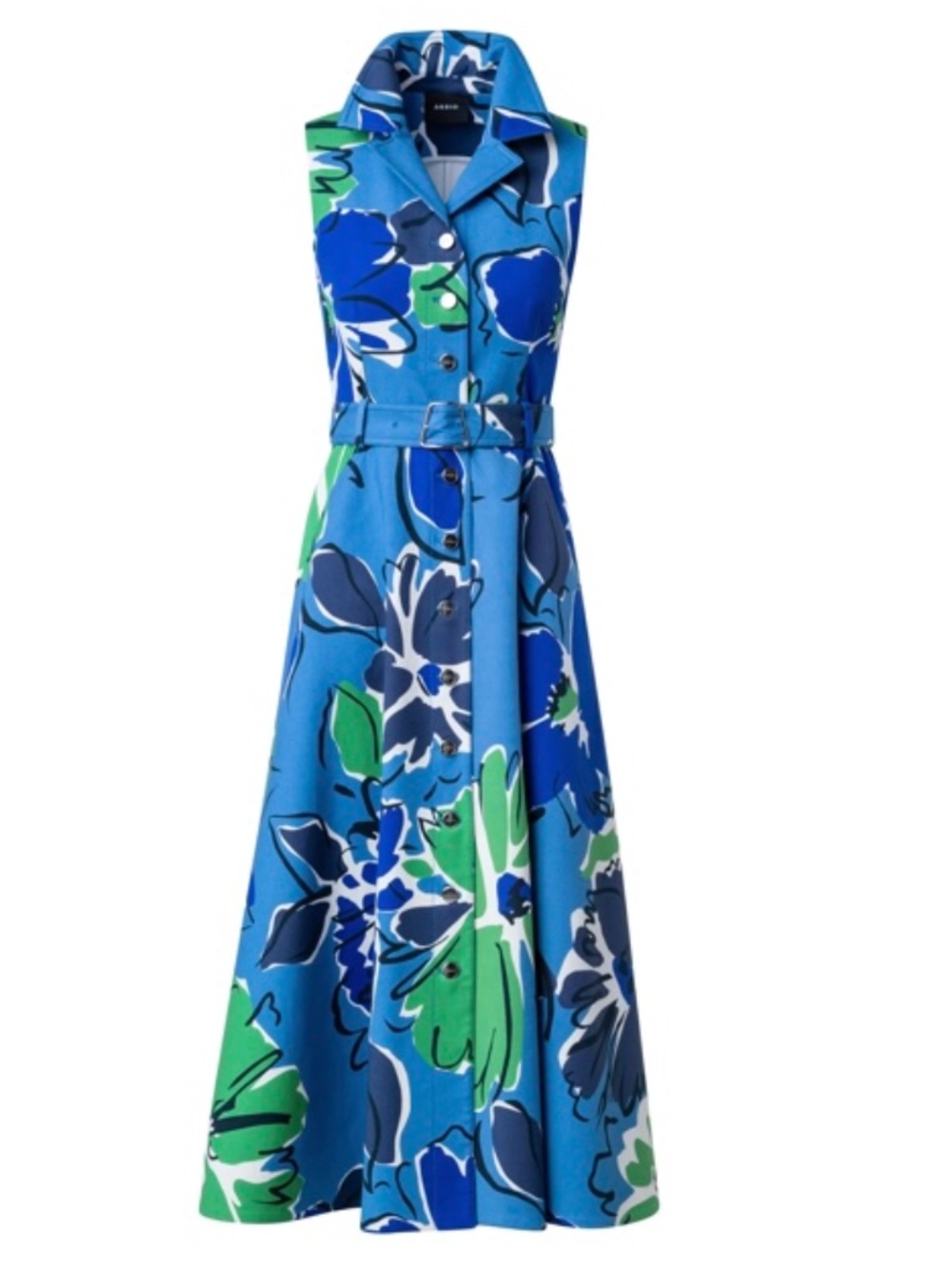 Akris Belted Floral A-Line Midi-Dress